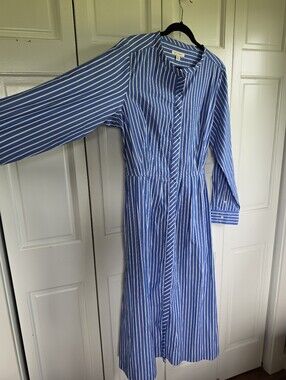 Free Assembly Striped Women's Shirt Dress Blue White Tie Waist, Pockets, NWT